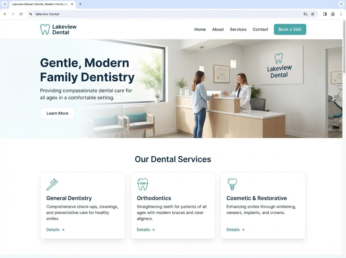 Sample Lakeview Dental website homepage