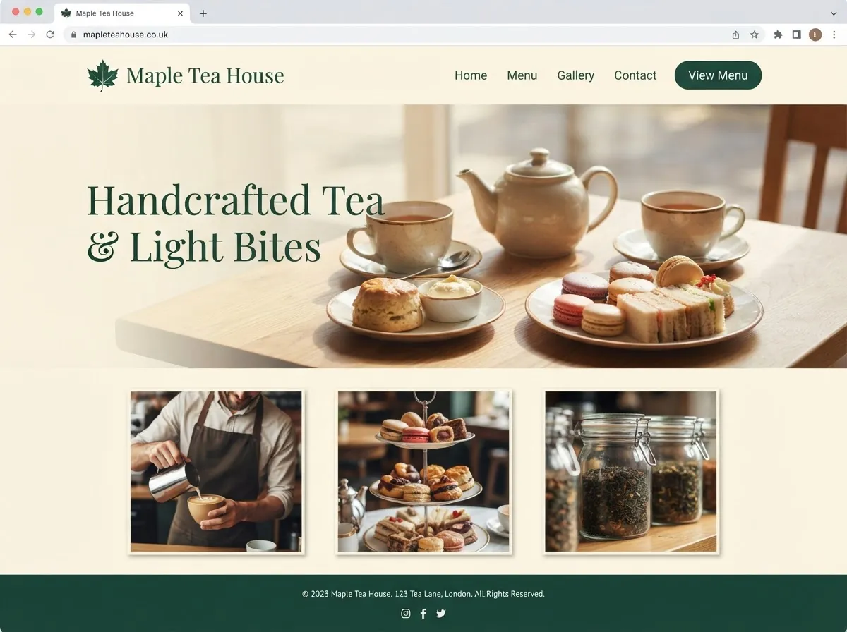 Sample Maple Tea House website homepage
